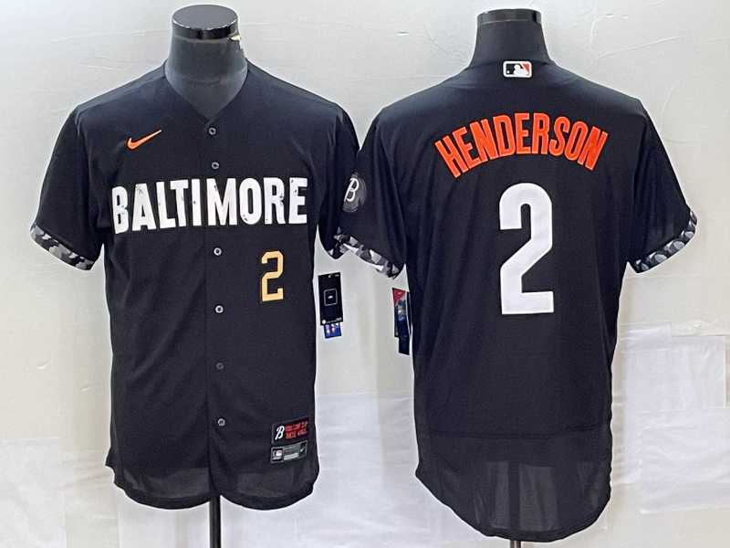 Mens Baltimore Orioles #2 Gunnar Henderson Number Black 2023 City Connect Flex Base Stitched Jersey->baltimore orioles->MLB Jersey